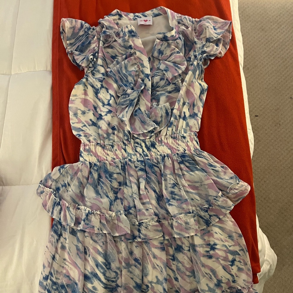 Buddy Love Pink and Blue Watercolor Ruffle Mini Dress